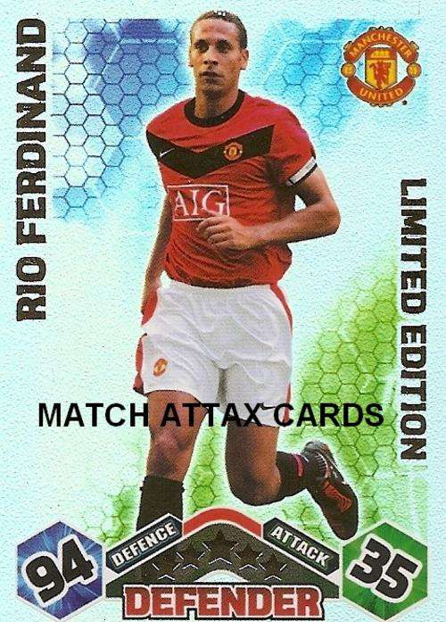 RIO FERDINAND - TOPPS `MATCH ATTAX` 2009/10 - RARE `LIMITED EDITION` TRADING CARD