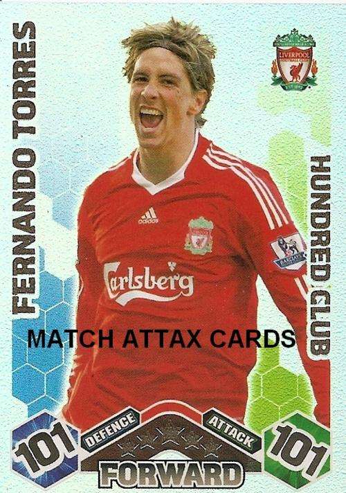 FERNANDO TORRES - TOPPS`MATCH ATTAX` 2009/2010 - RARE `CLUB 100` TRADING CARD