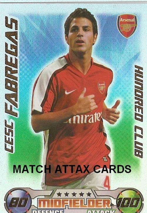 CESC FABREGAS - TOPPS `MATCH ATTAX EPL` 2008/09 - RARE `CLUB 100` TRADING CARD