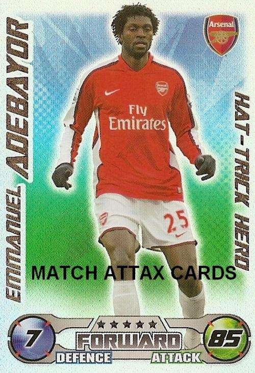 MATCH ATTAX EXTRA 2008/09 - ADEBAYOR `HAT TRICK HERO` TRADING CARD