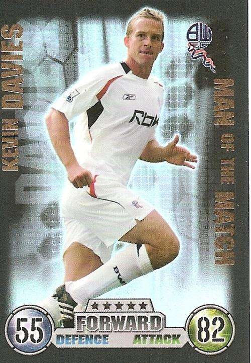 MATCH ATTAX 2007/08 - KEVIN DAVIES `MAN of the MATCH` CARD