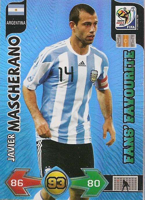JAVIER MASCHERANO - PANINI FIFA WORLD CUP 2010 COLLECTION - FOIL`FANS FAVOURITE` CARD