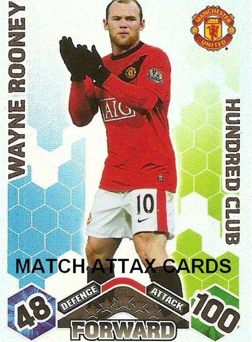 TOPPS `MATCH ATTAX EXTRA` 2009/2010 - WAYNE ROONEY RARE `CLUB 100` TRADING CARD