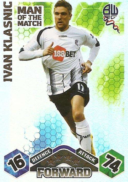 IVAN KLASNIC - MATCH ATTAX EXTRA 2009/10 - `MAN of the MATCH` FOIL TRADING CARD