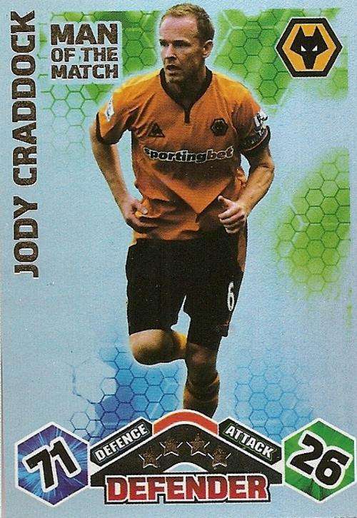 JODY CRADDOCK - MATCH ATTAX EXTRA 2009/10 - `MAN of the MATCH` FOIL TRADING CARD