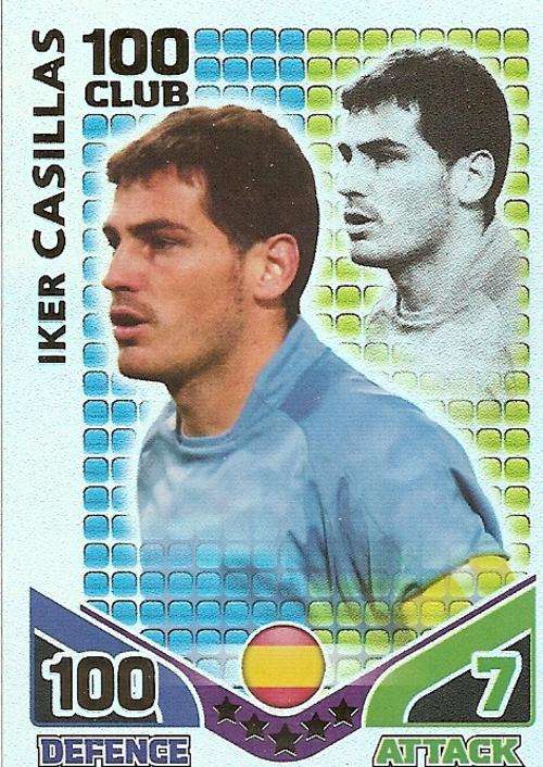 MATCH ATTAX `FIFA WORLD CUP 2010` - IKER CASILLAS `CLUB 100` TRADING CARD - UK EDITION