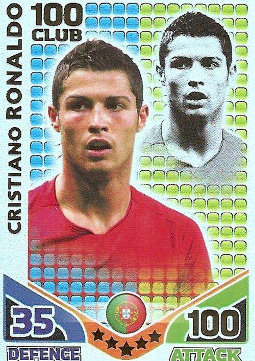 CRISTIANO RONALDO - MATCH ATTAX WORLD CUP 2010 - `CLUB 100` FOIL TRADING CARD  - UK EDITION