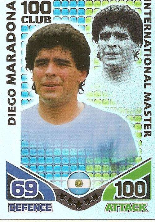 DIEGO MARADONA - MATCH ATTAX WORLD CUP `LEGENDS` 2010 - `CLUB 100` TRADING CARD