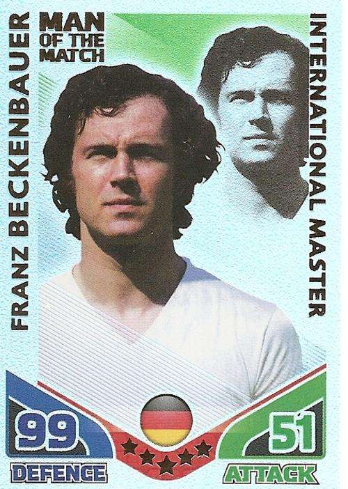 FRANZ BECKENBAUER - MATCH ATTAX WORLD CUP LEGENDS 2010 - INT. LEGEND `M/MATCH` TRADING CARD