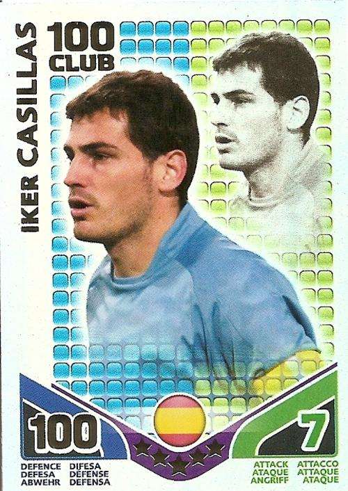 IKER CASILLAS - MATCH ATTAX `FIFA WORLD STARS 2010` -  `CLUB 100` TRADING CARD - INT. VERSION