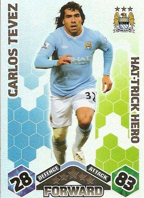 CARLOS TEVEZ - MATCH ATTAX EXTRA 2009/10 - `Hat Trick Hero` FOIL TRADING CARD
