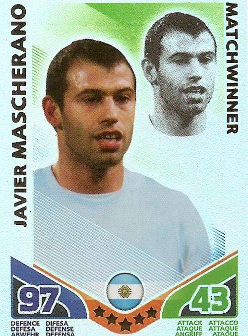 JAVIER MASCHERANO - TOPPS MATCH ATTAX `FIFA WORLD CUP 2010` -  `MATCHWINNER` CARD - GERMAN VERSION