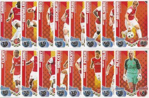 MATCH ATTAX 2010/11 - ARSENAL COMPLETE BASE TEAM OF 16 CARDS
