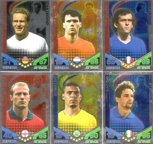 MATCH ATTAX WORLD CUP LEGENDS 2010 - COMPLETE SET OF 6 STAR LEGENDS CARDS