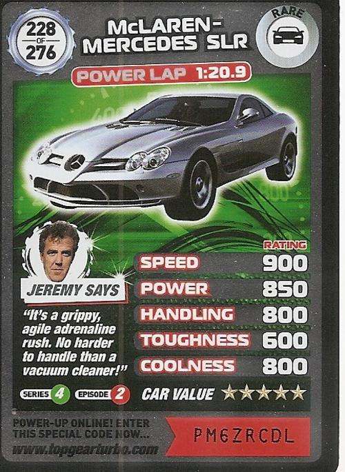 TOP GEAR TURBO CHALLENGE - McLAREN MERCEDES SLR (228) RARE CARD