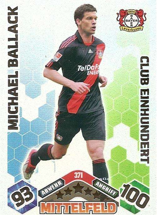 MATCH ATTAX 2010/11 BUNDESLIGA - MICHAEL BALLACK CLUB 100 CARD