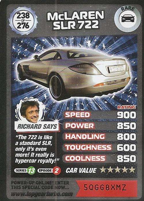 TOP GEAR TURBO CHALLENGE - MCLAREN SLR-722 (238) RARE CARD