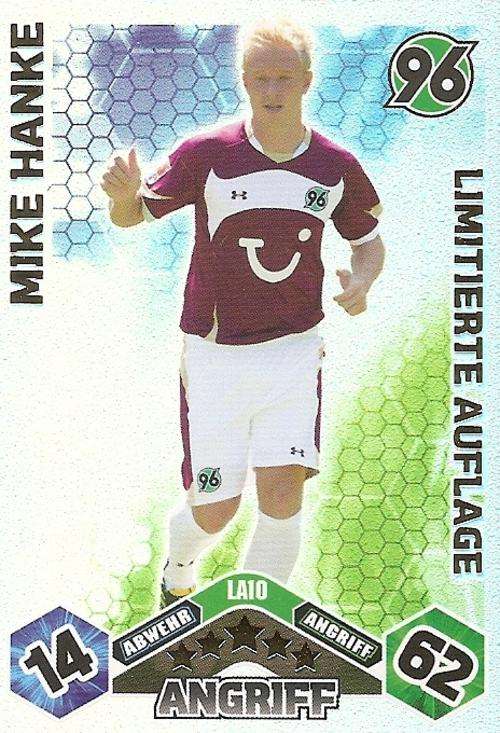 MATCH ATTAX 2010/11 BUNDESLIGA - MIKE HANKE LIMITED EDITION CARD