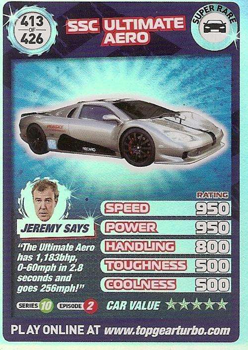 TOP GEAR TURBO CHALLENGE `EXTRA` - SSC ULTIMATE AERO `SUPER RARE` CARD 413