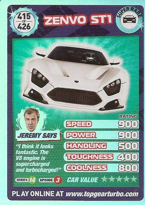 TOP GEAR TURBO CHALLENGE `EXTRA` - ZENVO ST1 `SUPER RARE` CARD 415