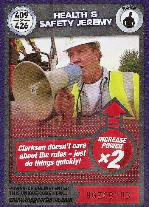 TOP GEAR TURBO CHALLENGE "EXTRA" - HEALTH & SAFETY JEREMY "RARE" CARD 409