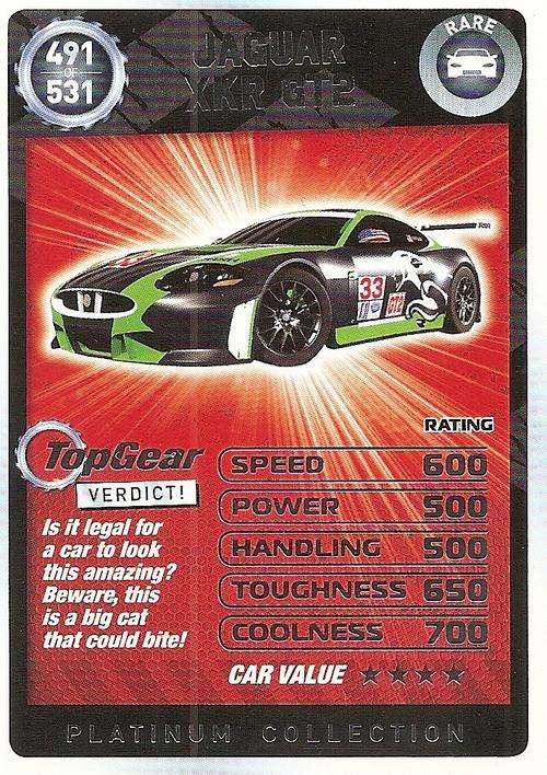 TOP GEAR TURBO CHALLENGE PLATINUM - JAGUAR XKR GT2 `RARE` 491 CARD