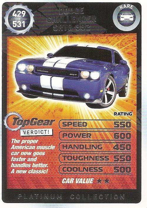 TOP GEAR TURBO CHALLENGE PLATINUM - DODGE CHALLENGER SRT8 `RARE` 429 CARD