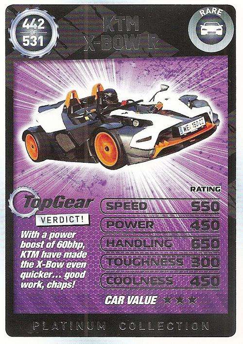 TOP GEAR TURBO CHALLENGE PLATINUM - KTM X-BOW R `RARE` 442 CARD