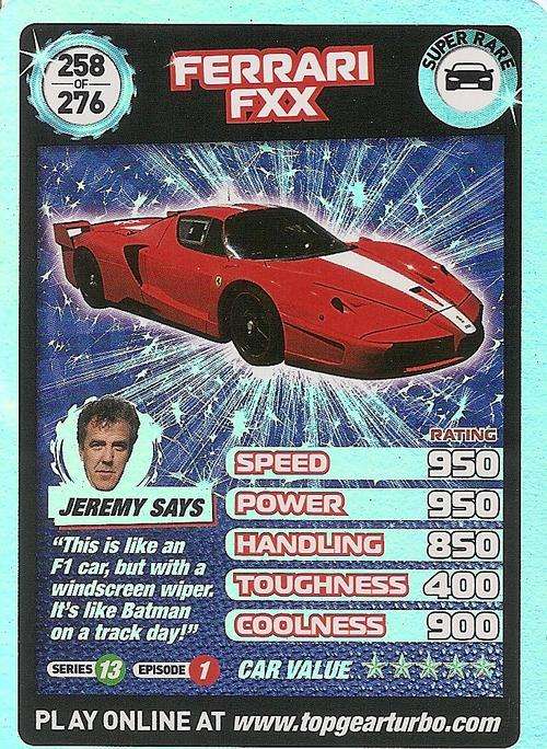 TOP GEAR TURBO CHALLENGE - FERRARI FXX "SUPER RARE" CARD 258