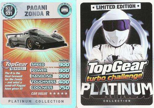 TOP GEAR TURBO CHALLENGE PLATINUM - PAGANI ZONDA R `SUPER RARE` 513 TRADING CARD