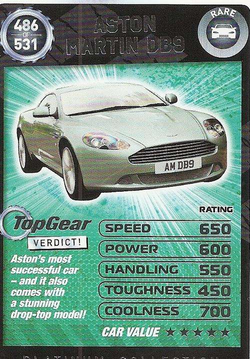 TOP GEAR TURBO CHALLENGE PLATINUM - ASTON MARTIN DB9 `RARE` 486 CARD