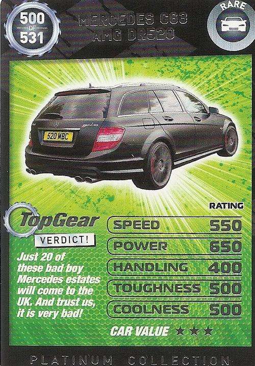 TOP GEAR TURBO CHALLENGE PLATINUM - MERCEDES C63 AMG DR620 `RARE` 500 CARD