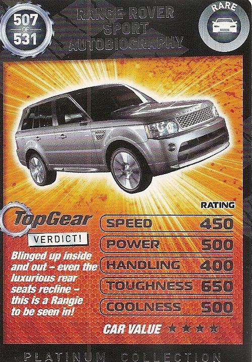 TOP GEAR TURBO CHALLENGE PLATINUM -  RANGE ROVER SPORT `RARE` 507 CARD