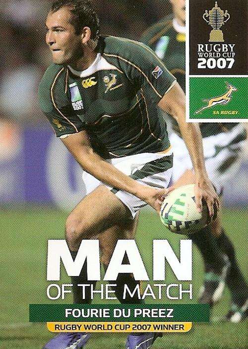 2011 RUGBY WORLD CUP COLLECTION -  FOURIE DU PREEZ `MAN of the MATCH` TRADING CARD 113