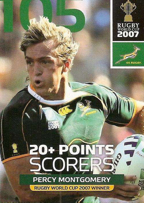 2011 RUGBY WORLD CUP COLLECTION -  PERCY MONTGOMERY `20+ POINTS SCORERS` TRADING CARD 118