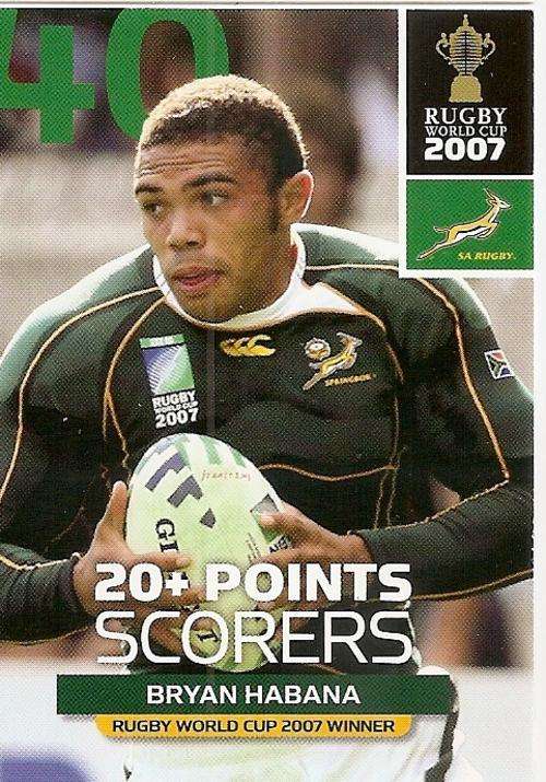 2011 RUGBY WORLD CUP COLLECTION - BRYAN HABANNA `20+ POINTS`  TRADING CARD 119