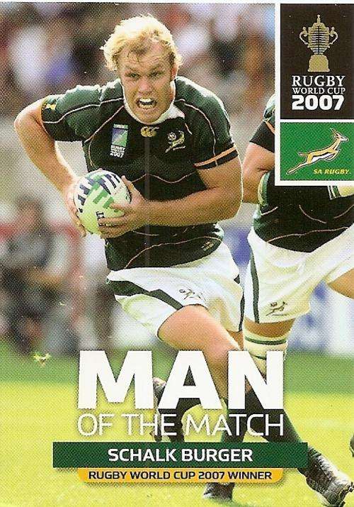 2011 RUGBY WORLD CUP COLLECTION - SCHALK BURGER `MAN of the MATCH`  TRADING CARD 116