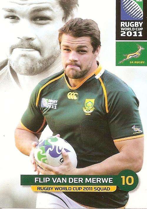 2011 RUGBY WORLD CUP COLLECTION -  FLIP VAN DER MERWE BASE CARD 72