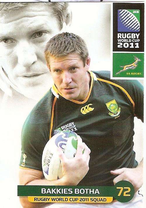 2011 RUGBY WORLD CUP COLLECTION - BAKKIES BOTHA BASE CARD 62