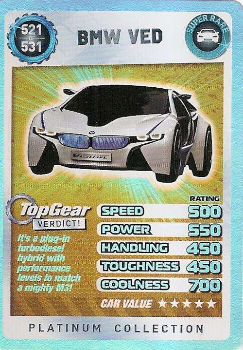 TOP GEAR TURBO CHALLENGE PLATINUM - BMW VED `SUPER RARE` 521 TRADING CARD
