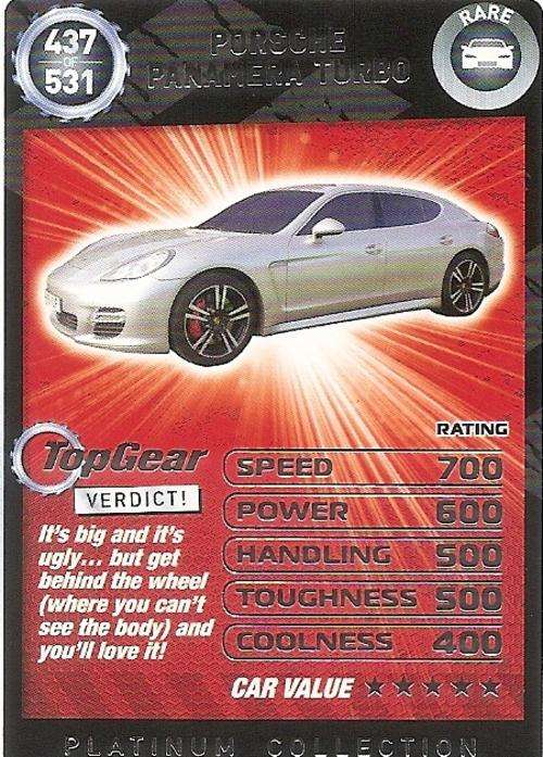 TOP GEAR TURBO CHALLENGE PLATINUM - PORCHE PANAMERA TURBO `RARE` 437 CARD