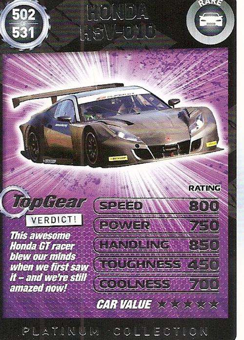 TOP GEAR TURBO CHALLENGE PLATINUM - HONDA HSV-010 `RARE` 502 CARD