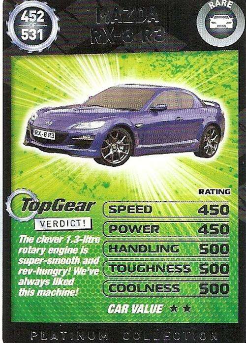 TOP GEAR TURBO CHALLENGE PLATINUM - MAZDA RX-8 R3 `RARE` 452 CARD
