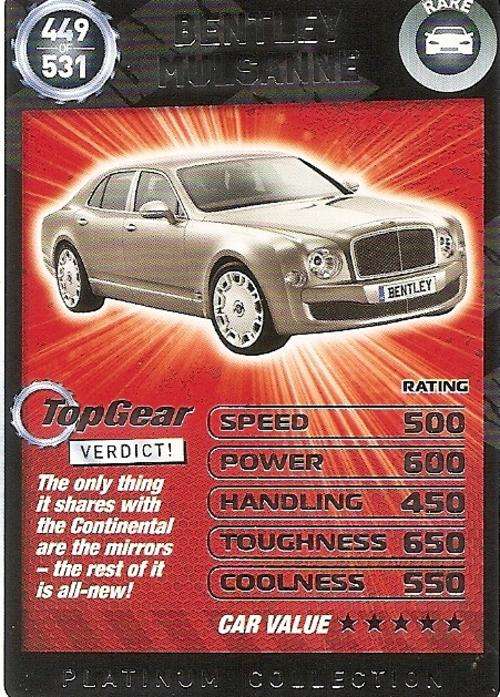 TOP GEAR TURBO CHALLENGE PLATINUM - BENTLEY MUSLANNE `RARE` 449 CARD