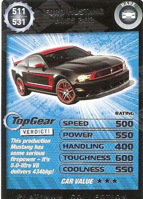 TOP GEAR TURBO CHALLENGE PLATINUM - FORD MUSTANG BOSS 302 `RARE` 511 CARD