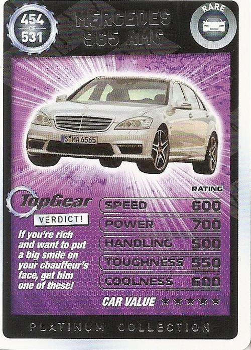 TOP GEAR TURBO CHALLENGE PLATINUM - MERCEDES S65 AMG `RARE` 454 CARD