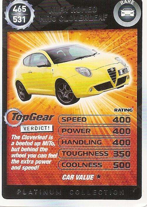 TOP GEAR TURBO CHALLENGE PLATINUM - ALFA ROMEO MITO CLOVERLEAF `RARE` 465 CARD