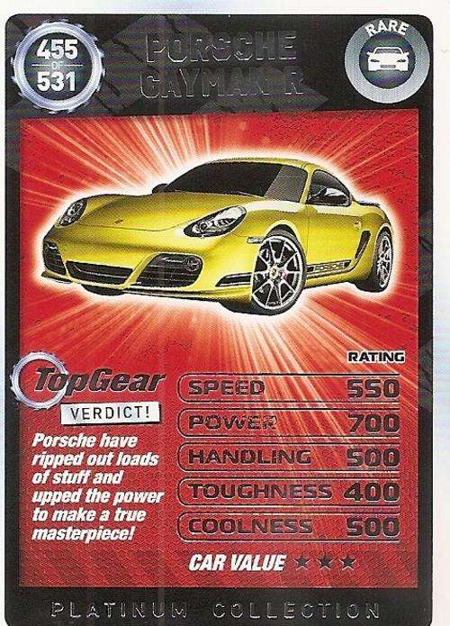 TOP GEAR TURBO CHALLENGE PLATINUM - PORCHE CAYMAN R `RARE` 455 CARD
