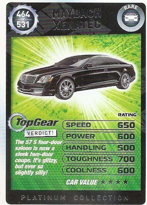 TOP GEAR TURBO CHALLENGE PLATINUM - MAYBACK XENATEC `RARE` 464 CARD