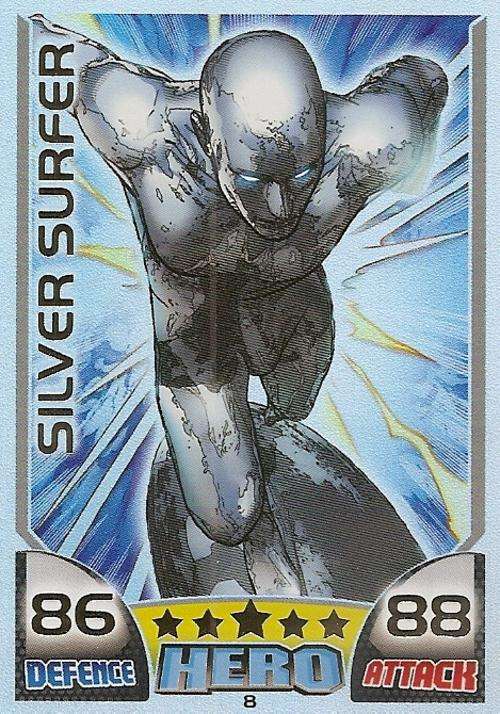 TOPPS HERO ATTAX - MARVEL UNIVERSE - SILVER SURFER "RAINBOW FOIL" CARD 8
